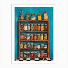 Spices On A Shelf Blue Painting 1 Art Print
