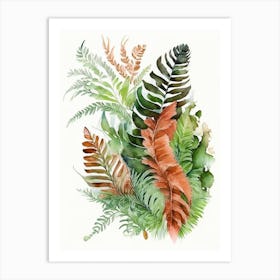 Hen And Chicken Fern Watercolour Art Print