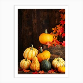 Autumn Gourds And Pumpkins Arranged For Thanksgiving Vibrant Hues Of Orange Yellow And Red Some (5) Art Print