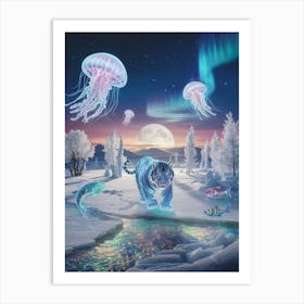 Frozen Whimsy in the Abstract Tiger And Jellyfish Art Print