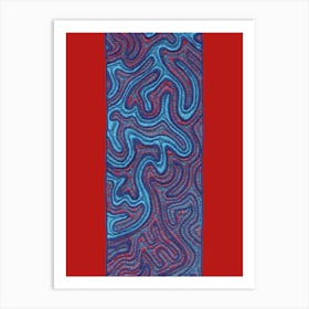 Coral Stitches Red & Blue Art Print