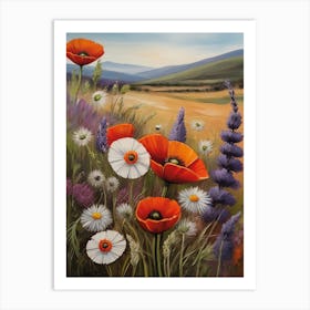 Vintage Poppies In The Meadow Landscape Art Print