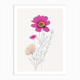 Cosmos Floral Minimal Line Drawing 3 Flower Art Print