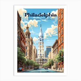 Philadelphia Pennsylvania United States Streetview Modern Travel Illustration Art Print