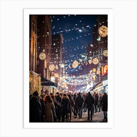 Banner At A Lively New Years Eve Party Drapes Elegantly Across A Bustling Street Strands Of Shiny (5) Art Print