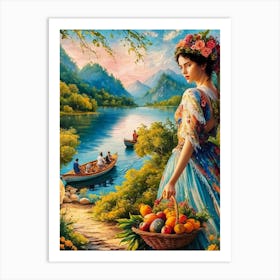 Woman With A Basket Art Print