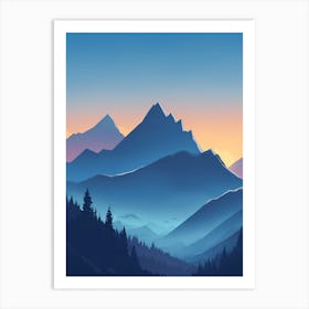 Misty Mountains Vertical Composition In Blue Tone 188 Art Print