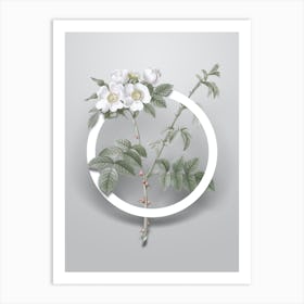 Vintage White Flowered Rose Minimalist Botanical Geometric Circle on Soft Gray n.0367 Art Print