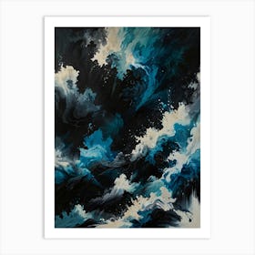 Black Blue And White Abstract Painting Art Print