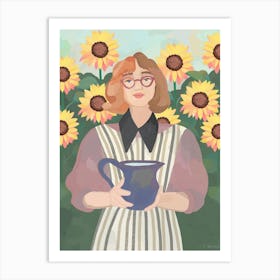 Girl With Sunflowers Art Print