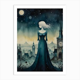 Girl In A Blue Dress Art Print