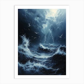 Stormy Seas, Bichromatic, Surrealism, Impressionism 1 Art Print