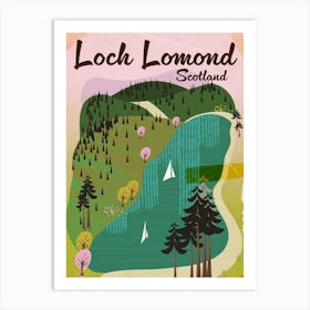 Loch Lamond Scotland travel poster map Art Print