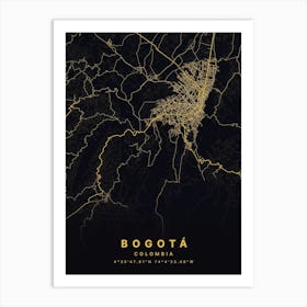 Bogota Colombia Black And Gold Map Art Print