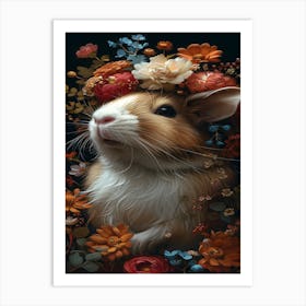 Hamster With Flowers Art Print