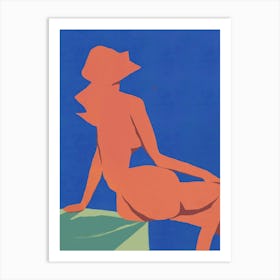 Nude Woman Sitting On A Rock Art Print
