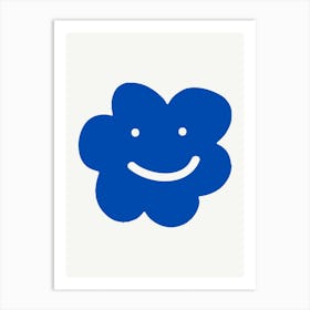 Blue Smiley Face Cloud Illustration Art Print