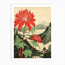 Higanbana Red Spider Lily 4 Japanese Botanical Illustration Art Print