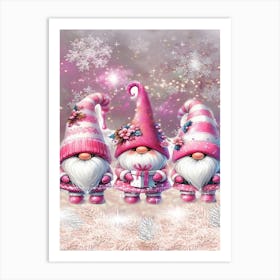 Christmas Gnomes in Pink Art Print