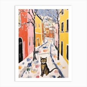 Cat In The Streets Of Salzburg   Austria With Snow 1 Art Print