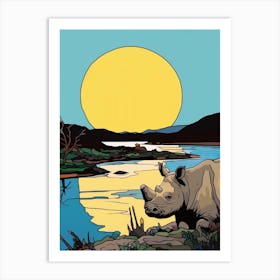 Simple Rhino Illustration Sunrise 1 Art Print