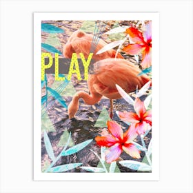 Play Tropical Flamingo Collage Art Print