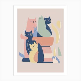 Stack Of Cats Matisse Style Pastel Colours Art Print