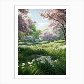 A Peak Into A Vibrant And Lush Park The Vivid Greens Of Spring Foliage Captured In A Soft Blur Add (3) Art Print