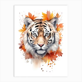 A Tiger Watercolour In Autumn Colours 1 Art Print