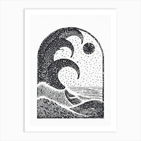 Moon And The Waves Ukiyo-e pointillism Art Print