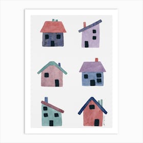 Watercolor Little Cozy Houses Art Print