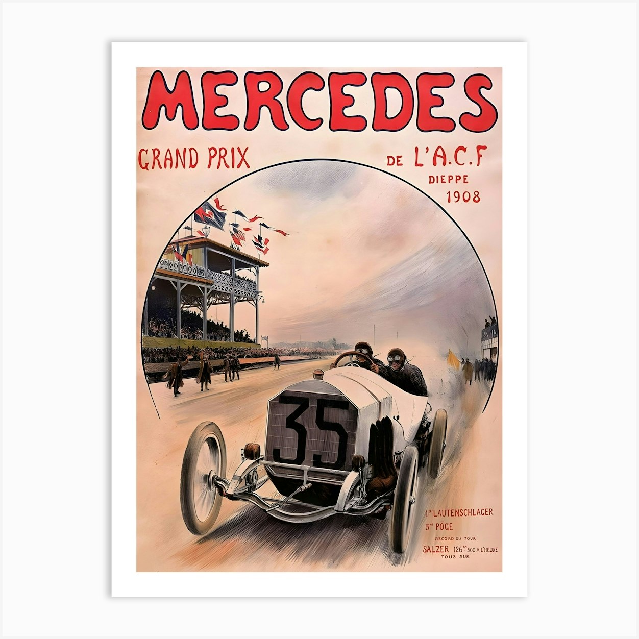 Mercedes, Grand Prix Car Race, Vintage Advertising Poster Art Print by Vintage Spirit