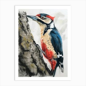 Woodpecker Pastel Watercolour 3 Poster