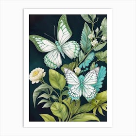 Butterflies On A Black Background 3 Art Print