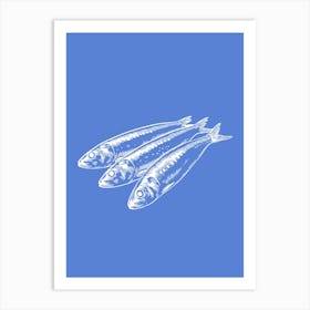 Sardines Wall Art Blue Background Art Print