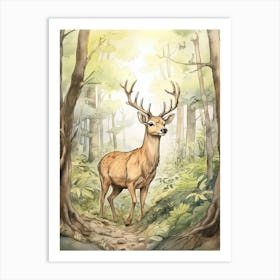 Storybook Animal Watercolour Elk 3 Art Print