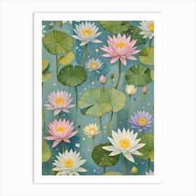 Lotus Flowers In Pastel Colours Art Print