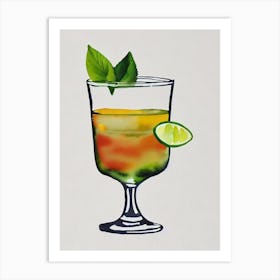 Italian Margarita 2 Minimal Line Drawing With Watercolour Cocktail Poster Art Print