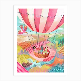 Balloon Ride Over A Rainbow Landscape Art Print