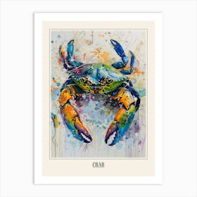 Crab Colourful Watercolour 1 Poster Art Print