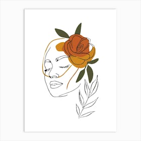 Woman Portrait Monoline Minimalist Hand Drawing Boho Illustration (5) Art Print