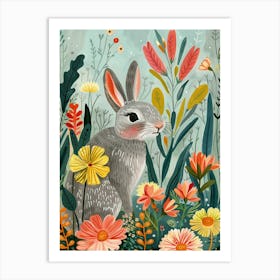 Bunny and Flowers Art Print