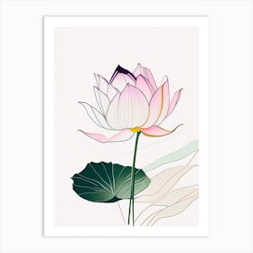 Lotus Flower In Garden Abstract Line Drawing 1 Art Print
