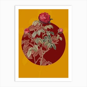 Vintage Botanical Agatha Rose in Bloom on Circle Red on Yellow n.0080 Art Print