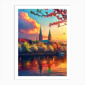 Sunset In Copenhagen European Cityscape Art Print