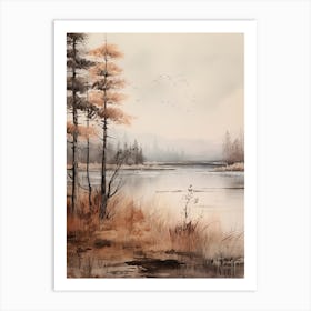 Lake In The Woods In Autumn, Painting 59 Art Print