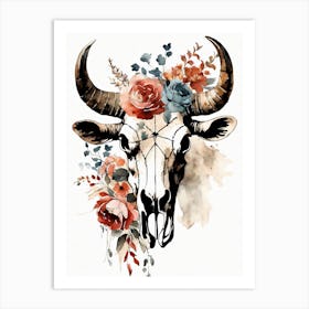 Vintage Boho Bull Skull Flowers Painting (19) Art Print