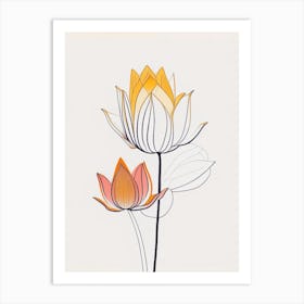 Double Lotus Minimal Line Drawing 5 Art Print