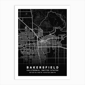 Bakersfield California USA Black Map Art Print