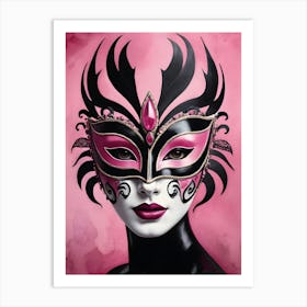 A Woman In A Carnival Mask, Pink And Black (32) Art Print